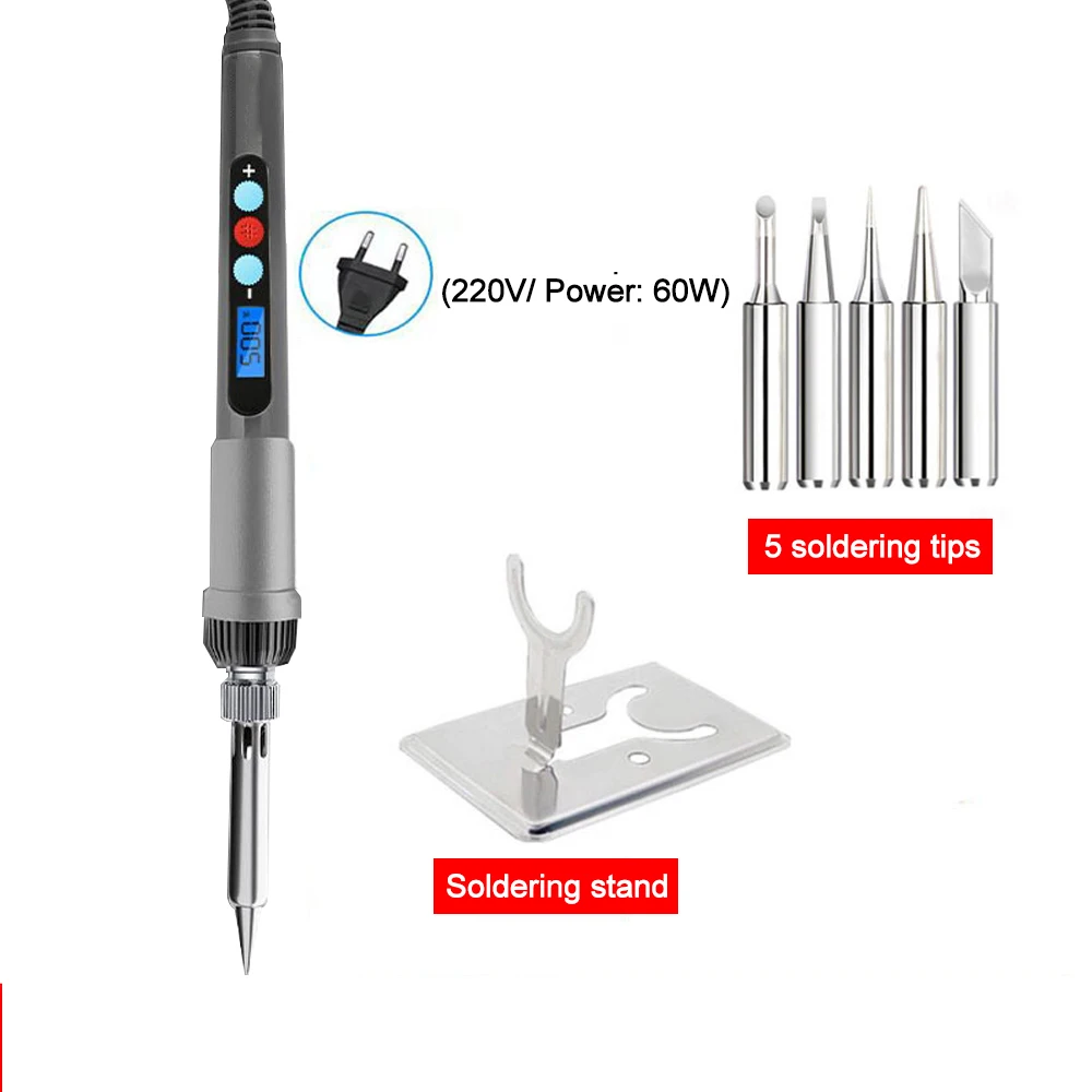 Soldador eléctrico de 60W, herramientas de reparación de soldadura con pantalla Digital de temperatura ajustable, puntas de hierro de estaño para