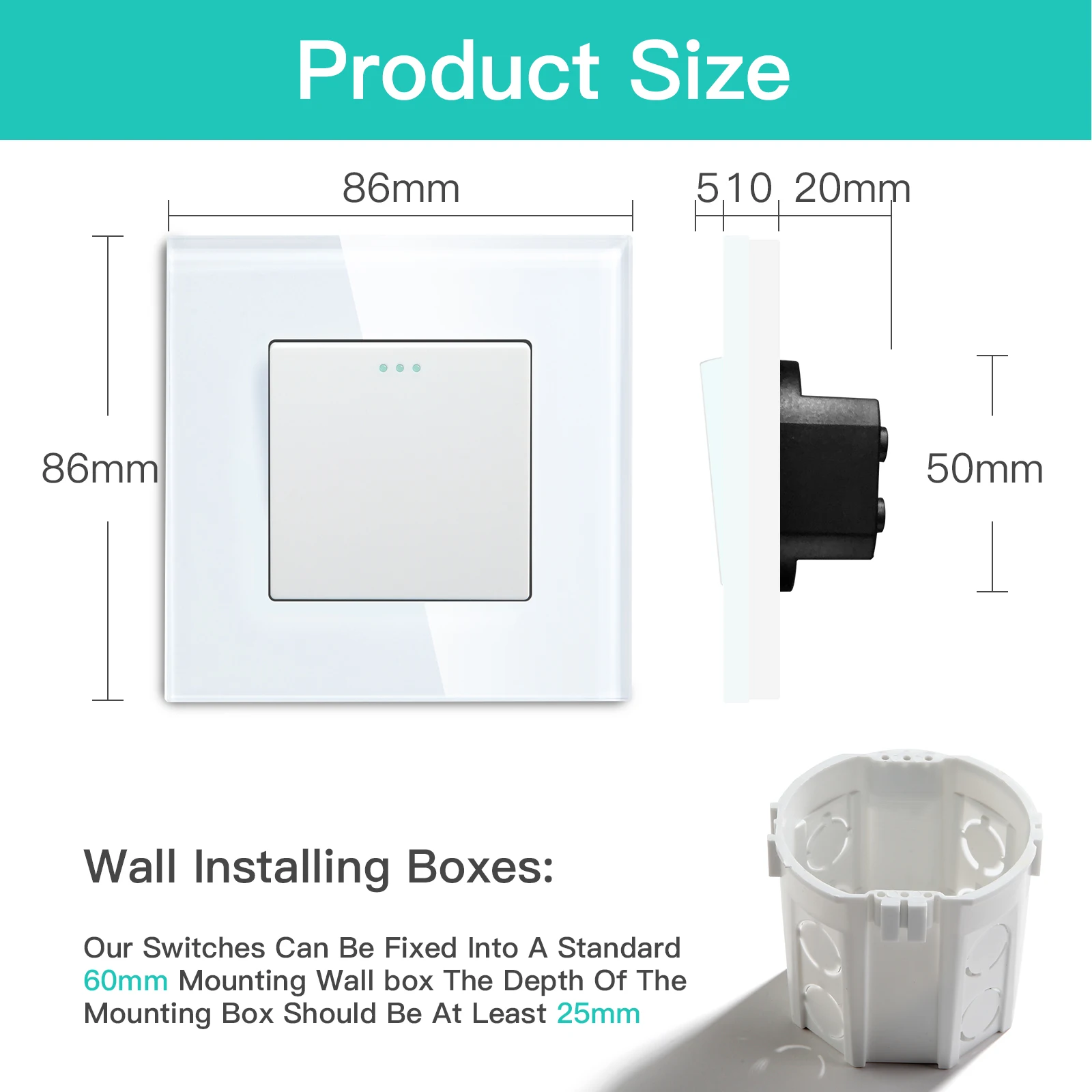 Picture 6: BSEED Wall Switches Button 1Gang 1Way Glass Panel Mechanical Light Switches EU Standard LED Switches 10A