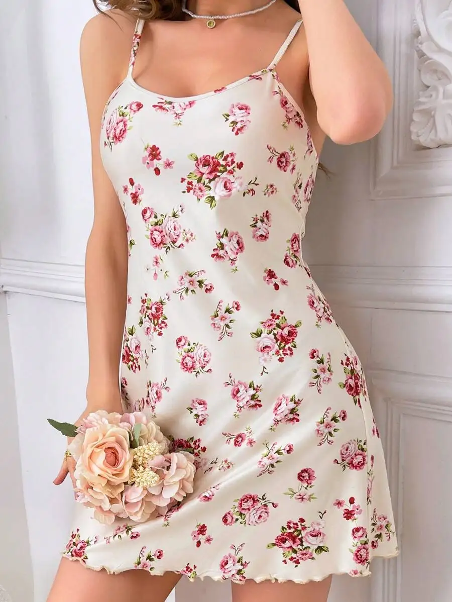 

Women Floral Print Cami Nightdress Cozy Elegant Slip Dress