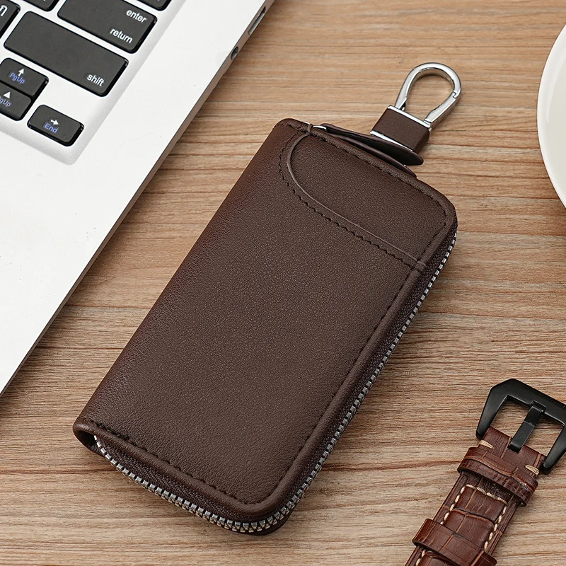 Simple retro zipper key bag Large capacity men's waist hanging leather women's card bag General Motors multi-function keychain