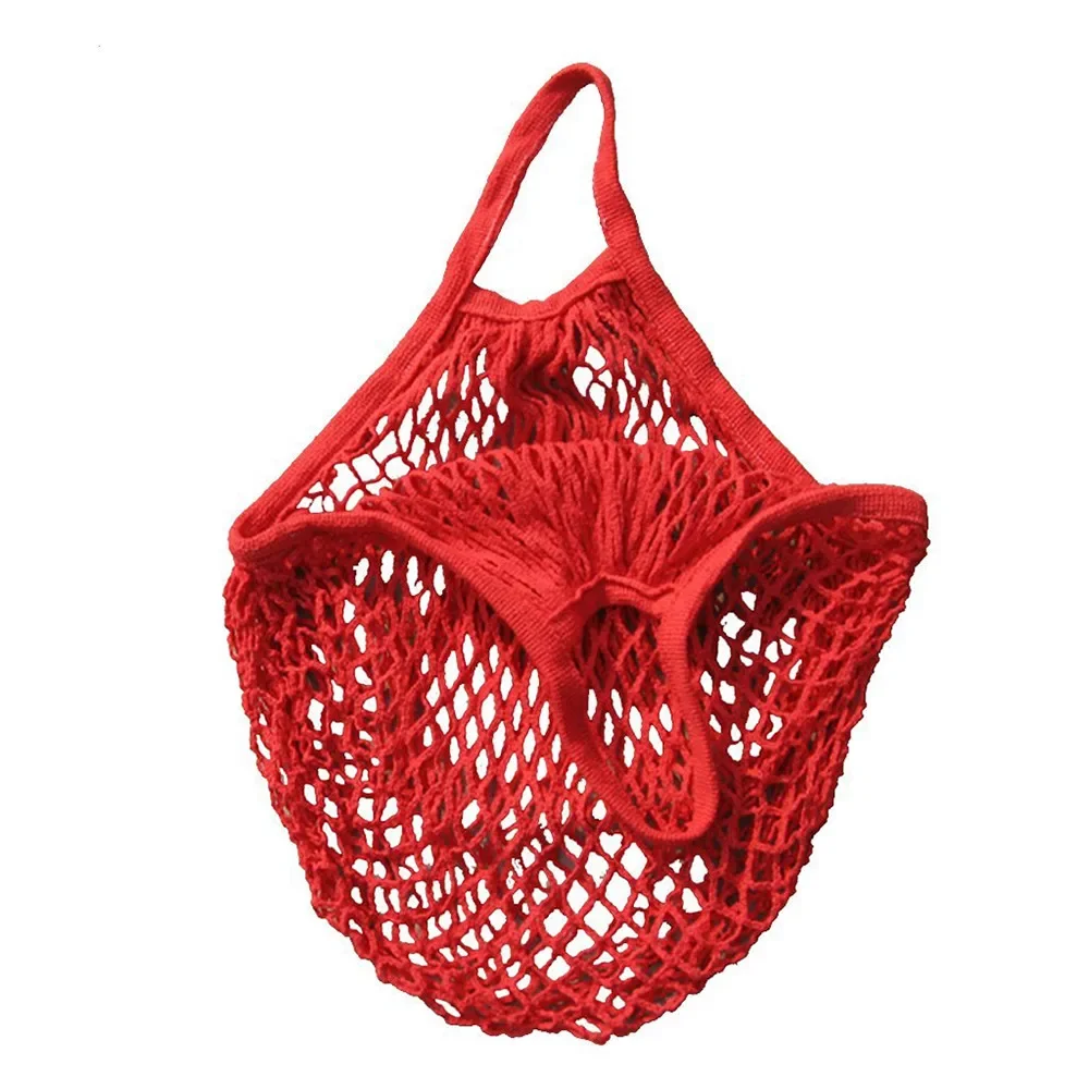 Portable Reusable Grocery Bags Fruit Vegetable Bag Washable Cotton Mesh String Organic Organizer Handbag Short Handle Net Tote