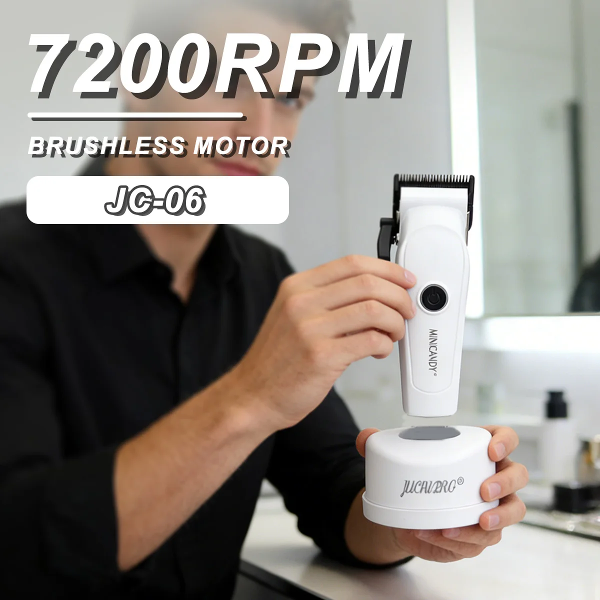 

JUCAI Bold Hair Cut Machine Brushless Motor Phantecho DLC Blade Base Charger Professional Hair Cutting Men's Hair Clipper