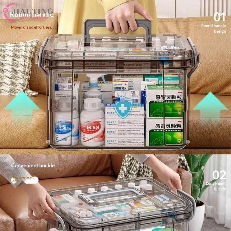 With Rectangular Lid Transparent Waterproof Medicine And First Aid Storage Box Double-Layer PP Plastic Medicine Box For Emerg