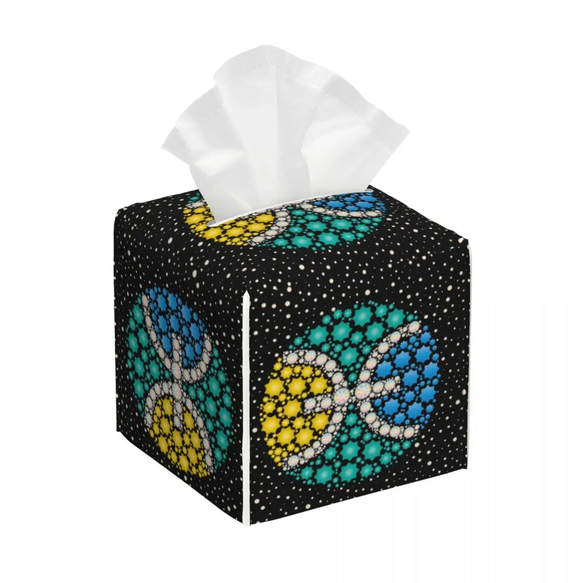 Custom Amazigh Berber Tifinagh Art Tissue Box Cover Square PU Leather Ethnic Geometric Facial Tissues Holder for Car