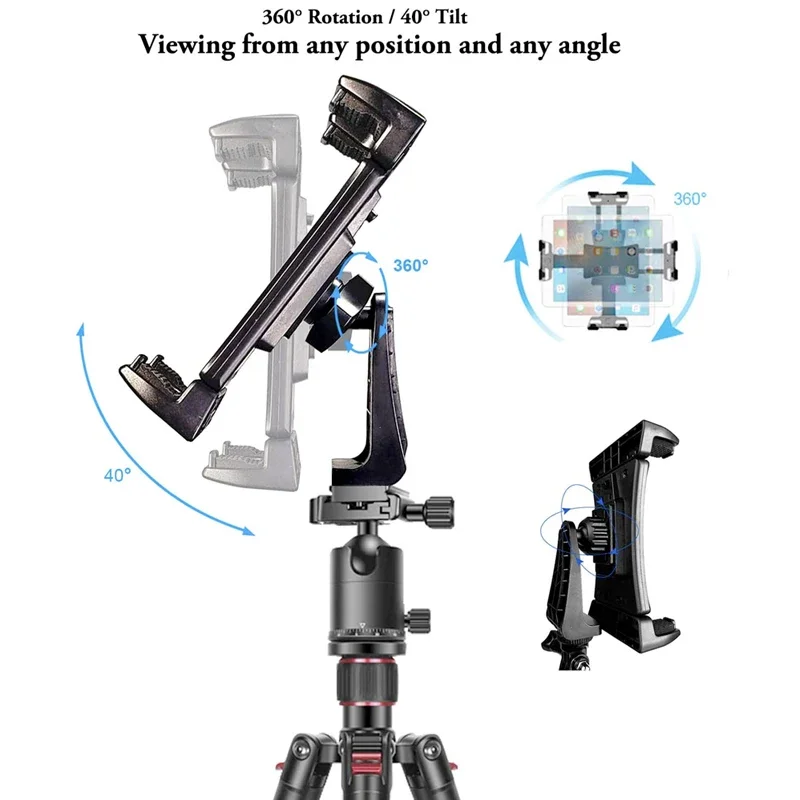 Universal Tablet Phone Tripod Mount Tilt Adjust 360°Rotating Stand Holder Clip for IPad Mini Air Pro 12.9 Xiaomi Huawei Pad Vlog