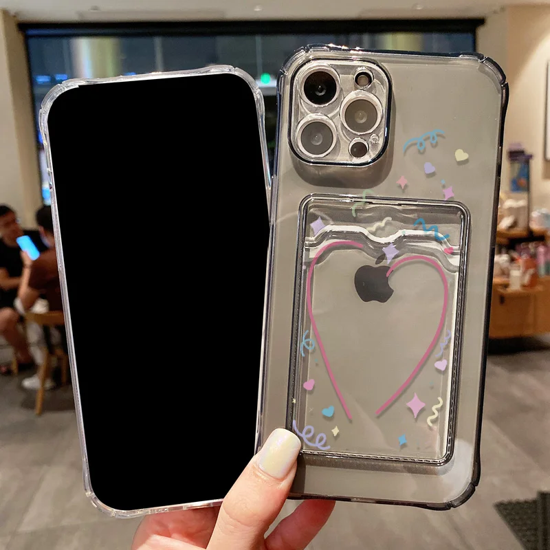 Love Heart Card Holder Phone Case For iPhone 14 Pro Max Case iPhone 11 15 13 12 Pro Max XR XS X 7 8 SE Photo Pocket Wallet Cover
