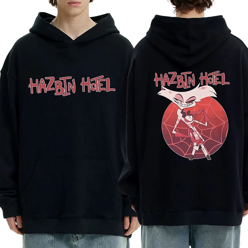 

2025 New in Hazbin Hotel Double Sided Graphics Winter Hoodie Men women harajuku Casual black pullovers Unisex Fleece Sweatshirt