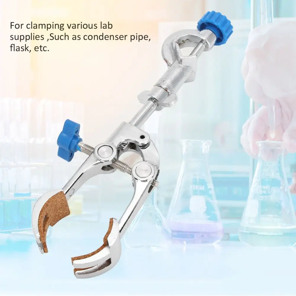 Zinc Alloy Lab Flask Clamp Anti Slip Pad Adjustable Jaw Four Prong Clamp Heavy Duty Rotatable Head Beaker Holder Lab Research