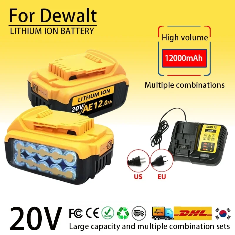 100% New DCB200 20V 12.0Ah Lithium Replacement Battery For Dewalt 18V DCB184 DCB200 DCB182 DCB180 DCB181 DCB182 DCB201 DCB206.