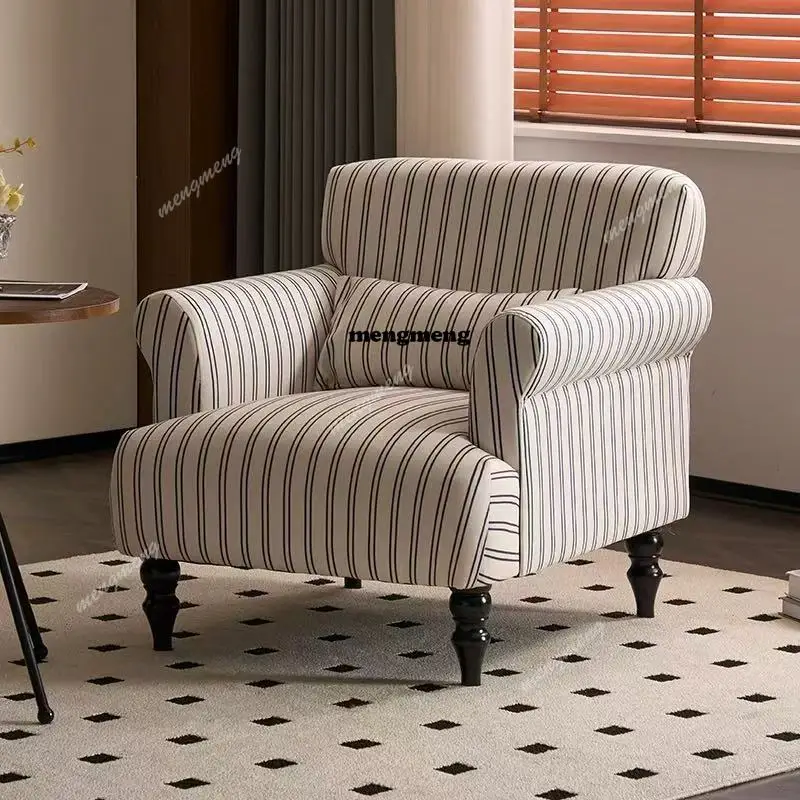 French retro single sofa antique living room small apartment leisure chair cotton and linen striped designer tiger chair