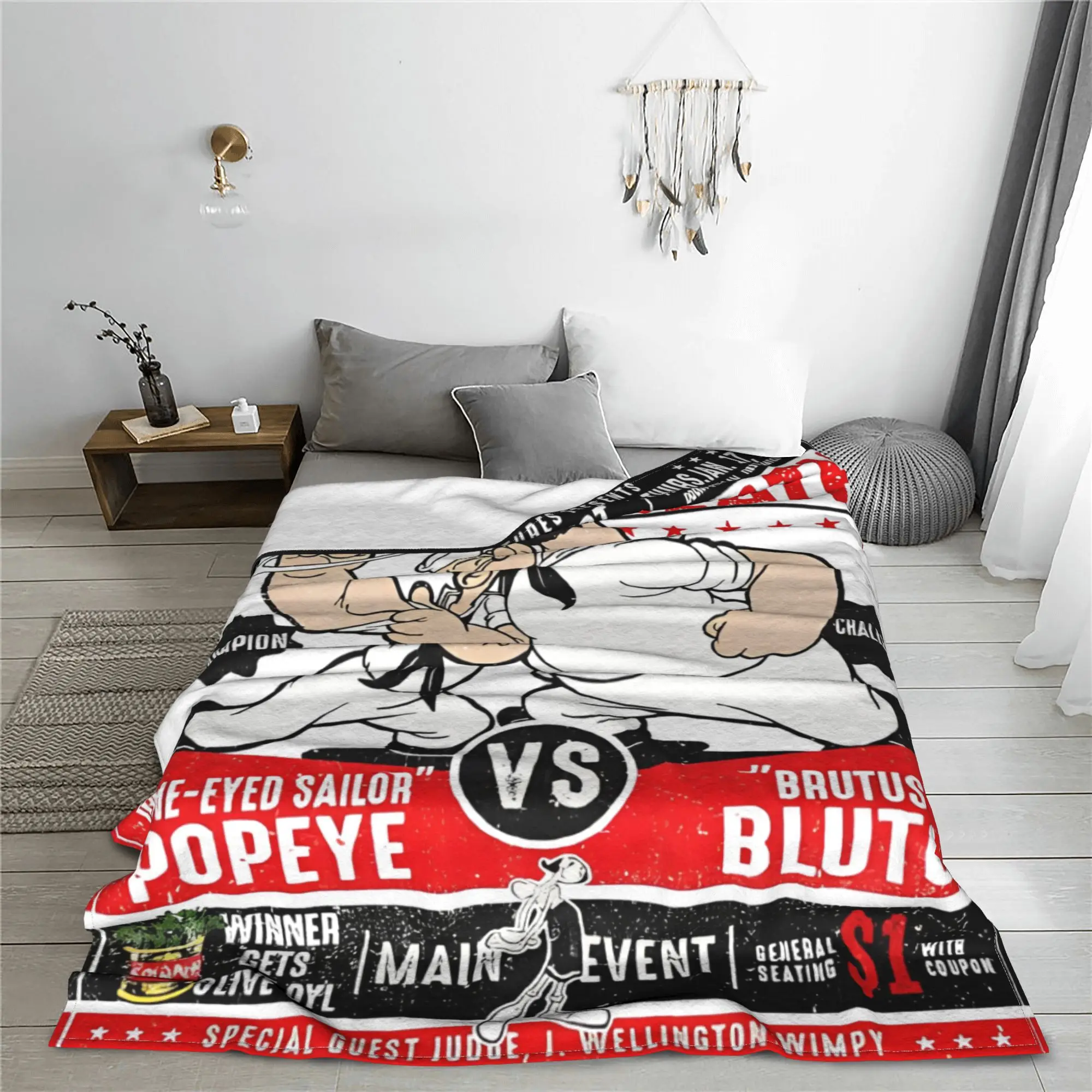 Sailor P-Popeye vs. Bluto Fight Poster Blanket Cover Funny Cartoon Plush Throw Blankets Couch Decoration Lightweight Bedspread