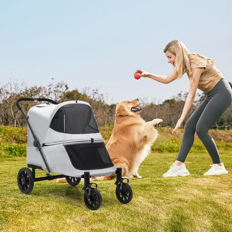 Easy Fold Dual Entry Dog Wagon - One-Foot Brake - All Terrain Pet Stroller for  Large Senior Dogs