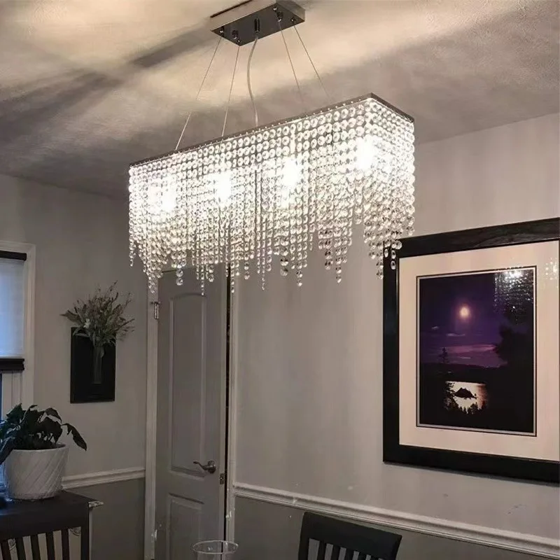 Modern Crystal LED Chandelier Light Living Dining Room Decor Rectangle Pendant Lamp Nordic Bar Restaurant Hanging Light Fixtures