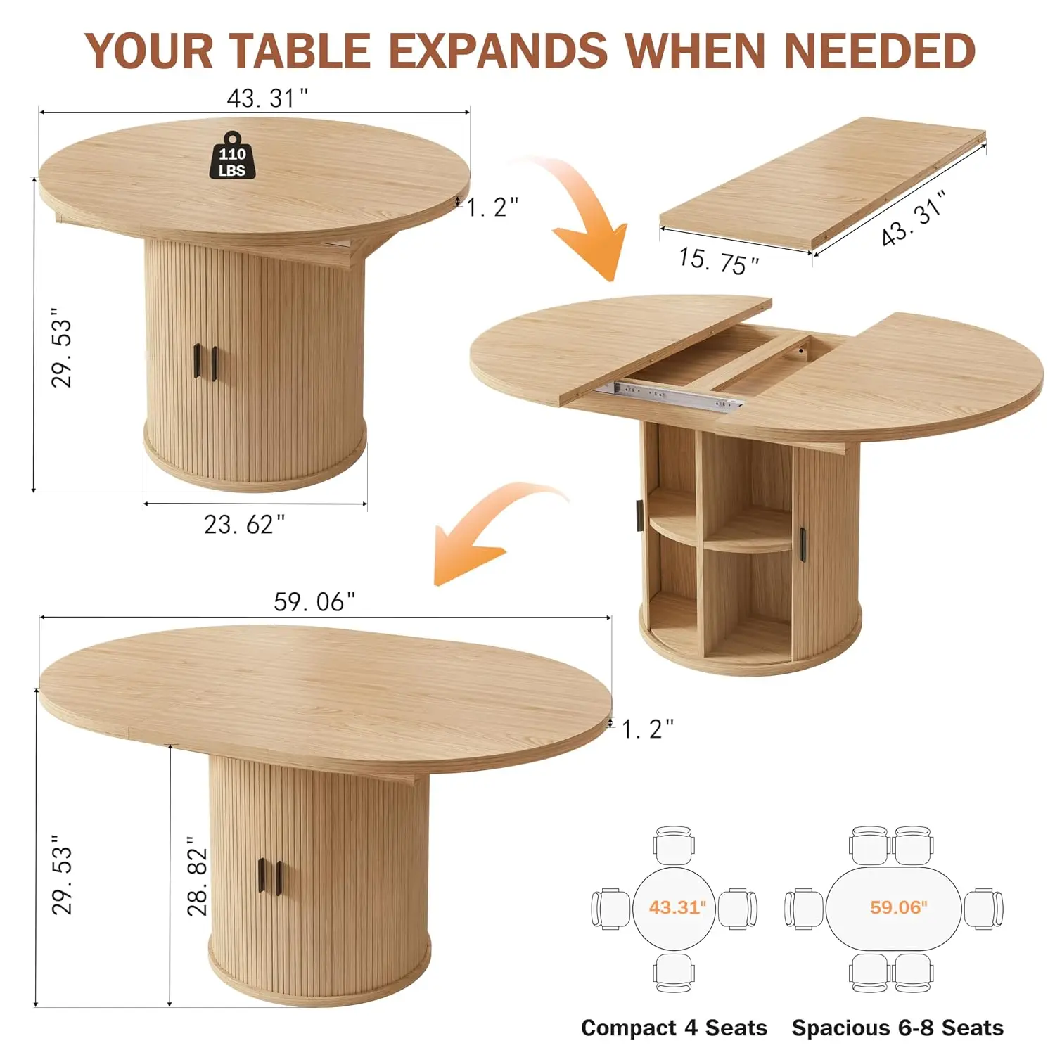 Extendable Dining Table 43-59