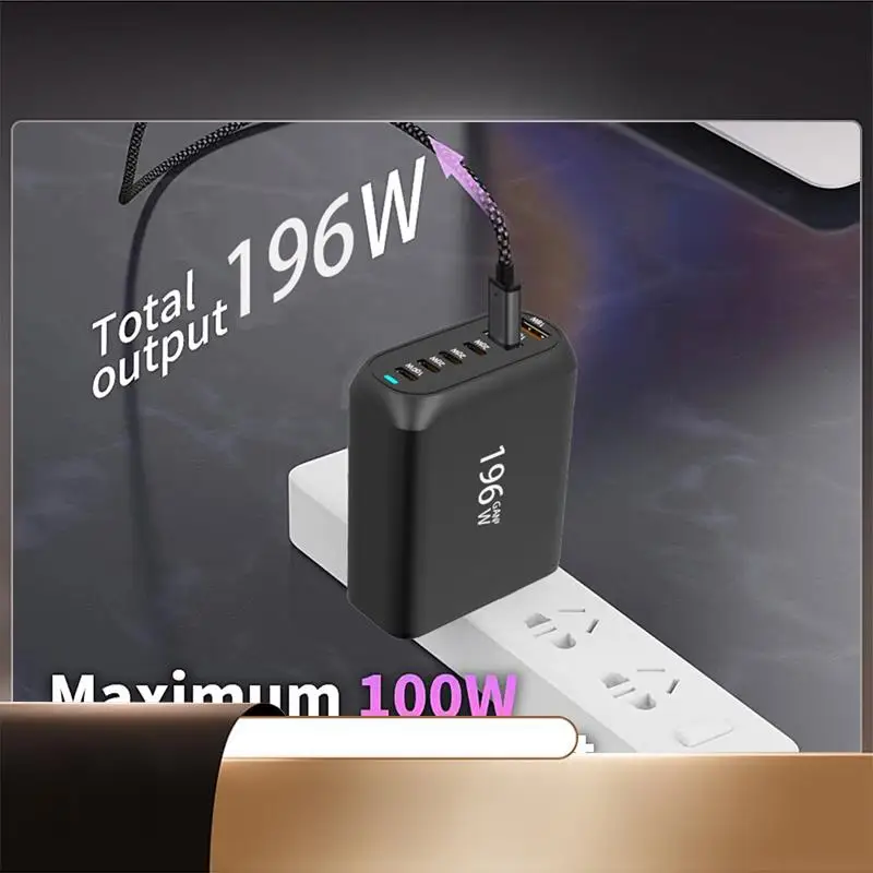 

196W USB C Gan Charger PD 100W Fast Charging Power Adapter 6 Ports For Ipad Pro Iphone Galaxy Huawei-N35R