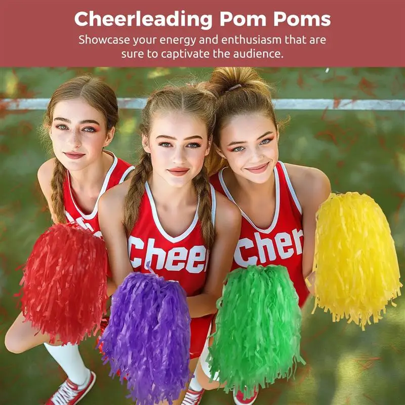 48Pcs Plastic Cheer Pompoms Cheerleading Sports Spirited Pom Poms With Handles Cheering Decorations For Team Spirit Sports Dance