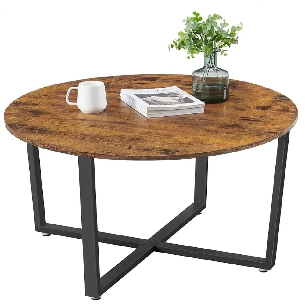 Деревенский коричневый журнальный столик ULCT88X 39,4X21,7X17,7 дюймов, круглый журнальный столик ALINRU для гостиной, прочный обеденный стол с металлической рамой