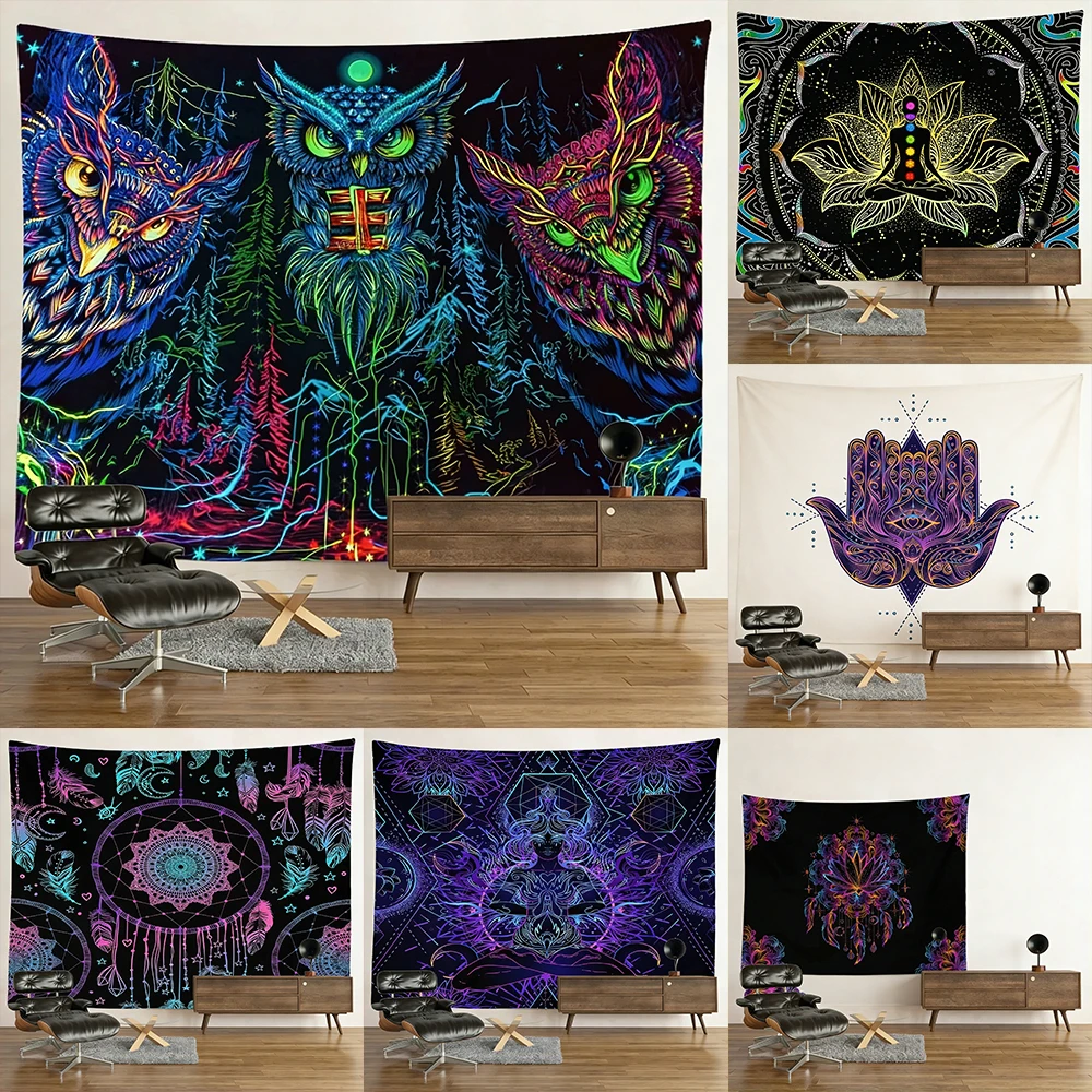 

Glow in the Dark Tapestries with Enchanting Designs UV reaction tapestry background decoration bedroom party decoration