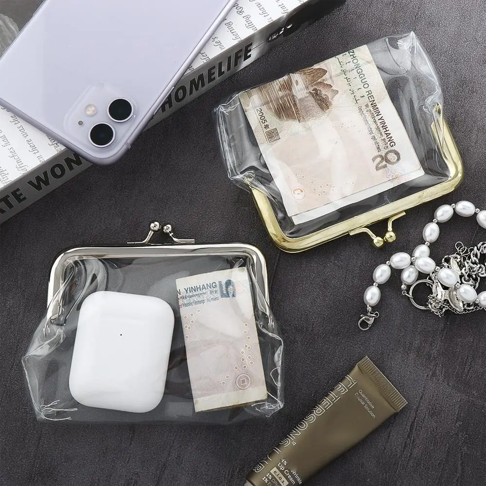 Portable Money Bags Kiss Clasp Lock Bank Card Iron Mouth Clip Transparent Coin Purse Small Wallet Card Holder Change Purse