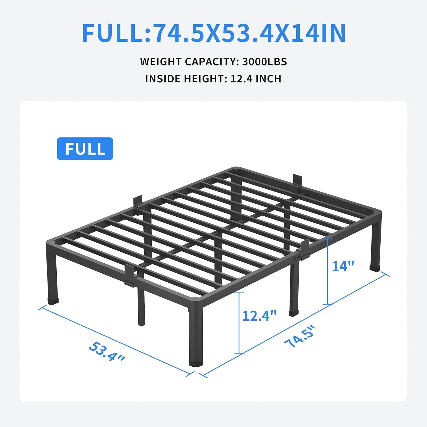 Maf 14 Inch Full Size Metalen Platform Bed Frame Met Ronde Hoekpoten, 3000 Lbs Zware Stalen Latten Ondersteuning, Geluidsvrij, Nee