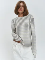 Bornladies Autumn New Fashion Women Cotton Striped Long Sleeve T Shirt Office Casual Simple Round Neck Pullover Tops & Tees - Image 3