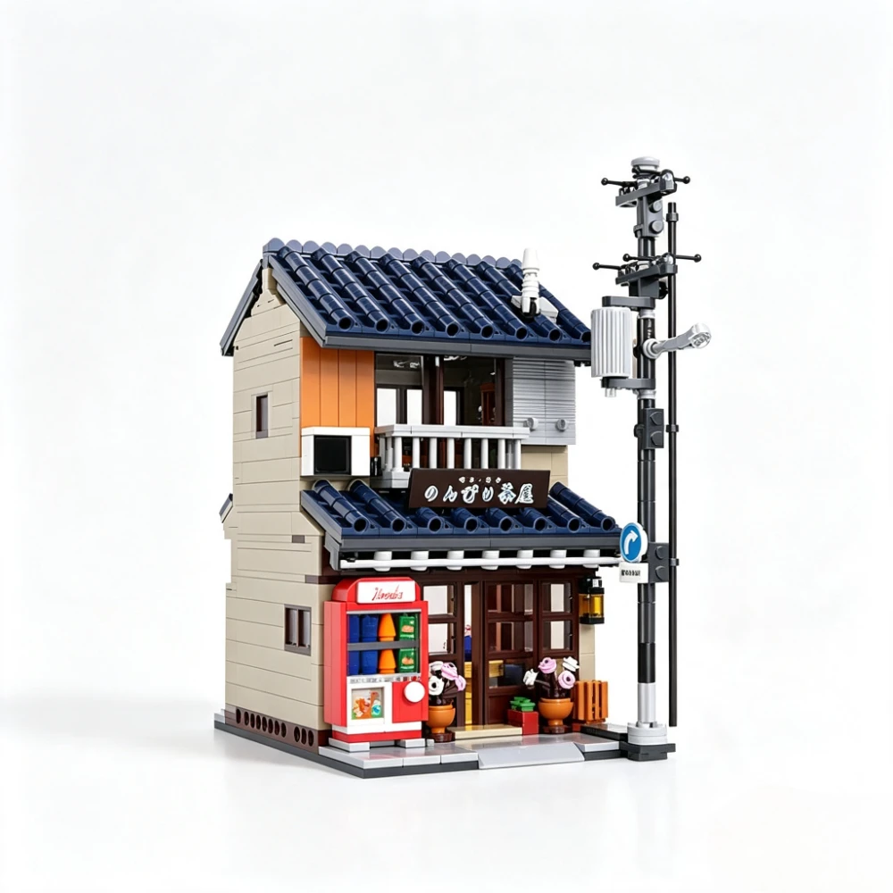 Party Favors  Japanese Tea House Mini Building Set with LED - Japanese Street View Simulation Architecture Construction ,Mini Brick 1219pcs，Incompatible with LEGO
