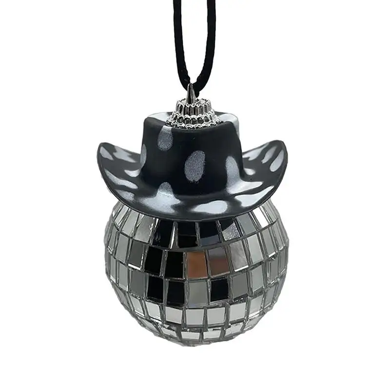 Disco Ball Car Mirror Ornament Rear View Mirror Cowboy Hat Pendant Bling Car Disco Ball Rear View Charm Car Mirror Ornament