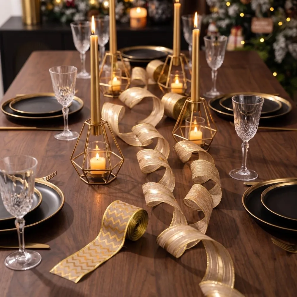1.97in Wide Christmas Tree Golden Ribbon 1Roll 179.13in Fish Tail Burlap Christmas Tree Decorations Wavy Binding DIY