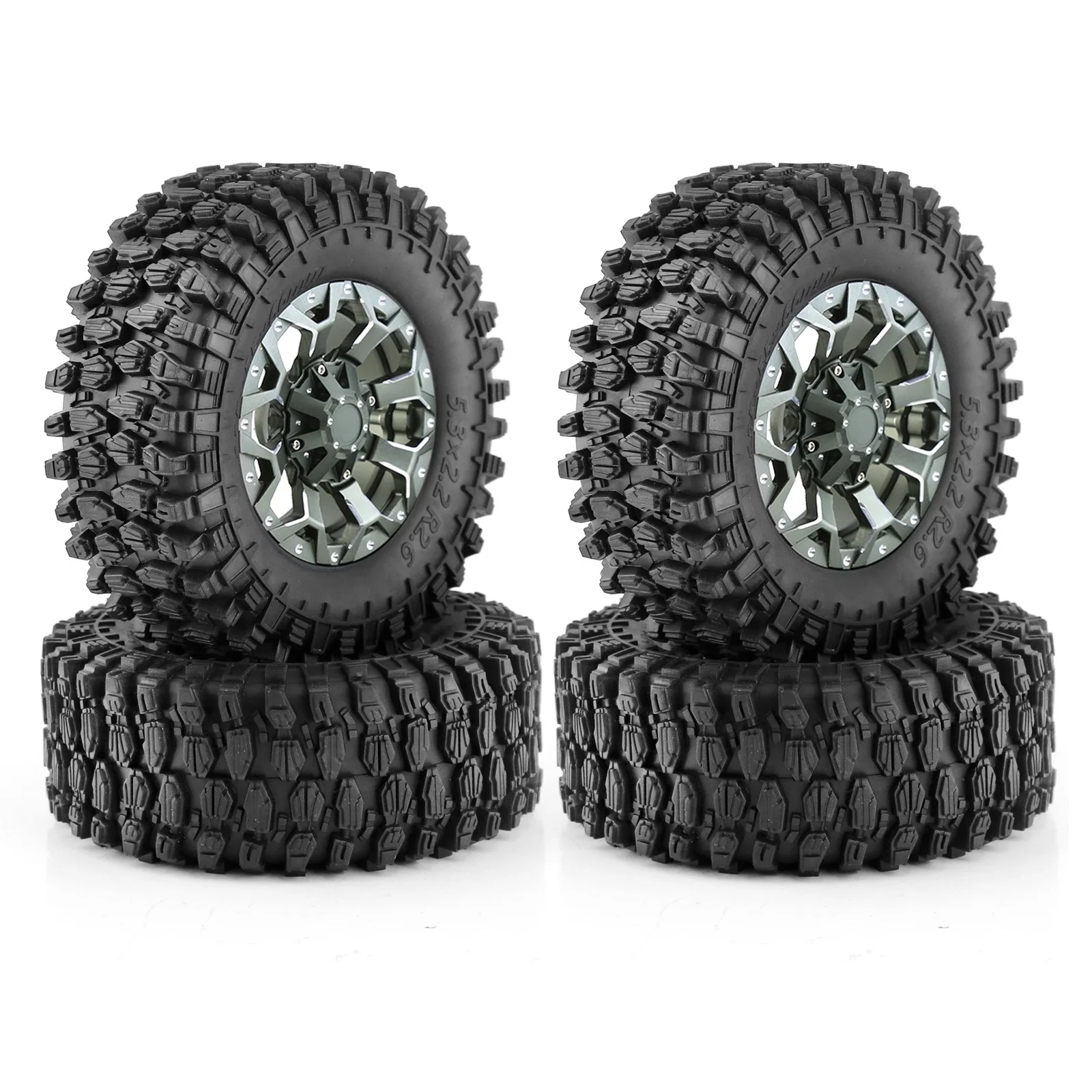 

4pcs 135mm 2.6" Metal Beadlock Wheel Rim Rubber Tire Set for 1/8 1/10 RC Crawler Car Axial SCX10 Wraith RR10 Capra TRAXXAS TRX4