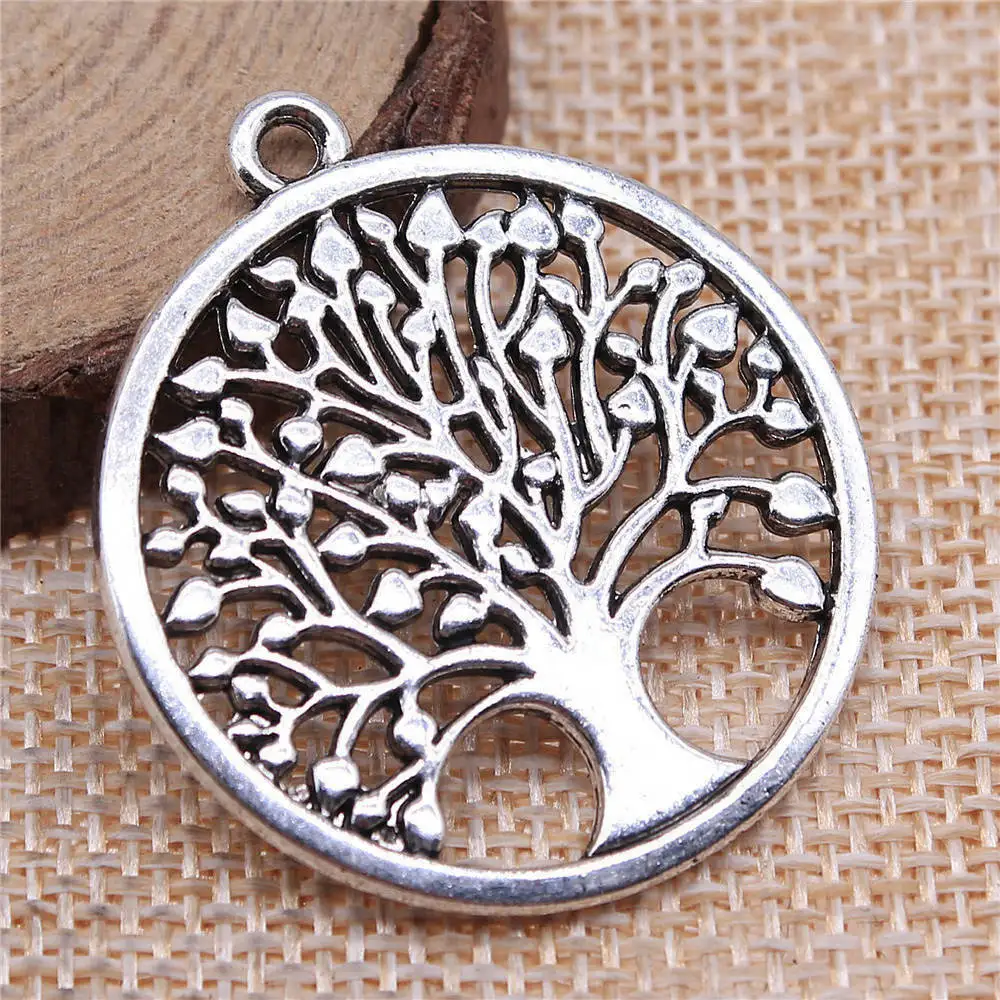 Pendant New Round Tree Of Life Charms Jewelry Making 38x34mm 2pcs