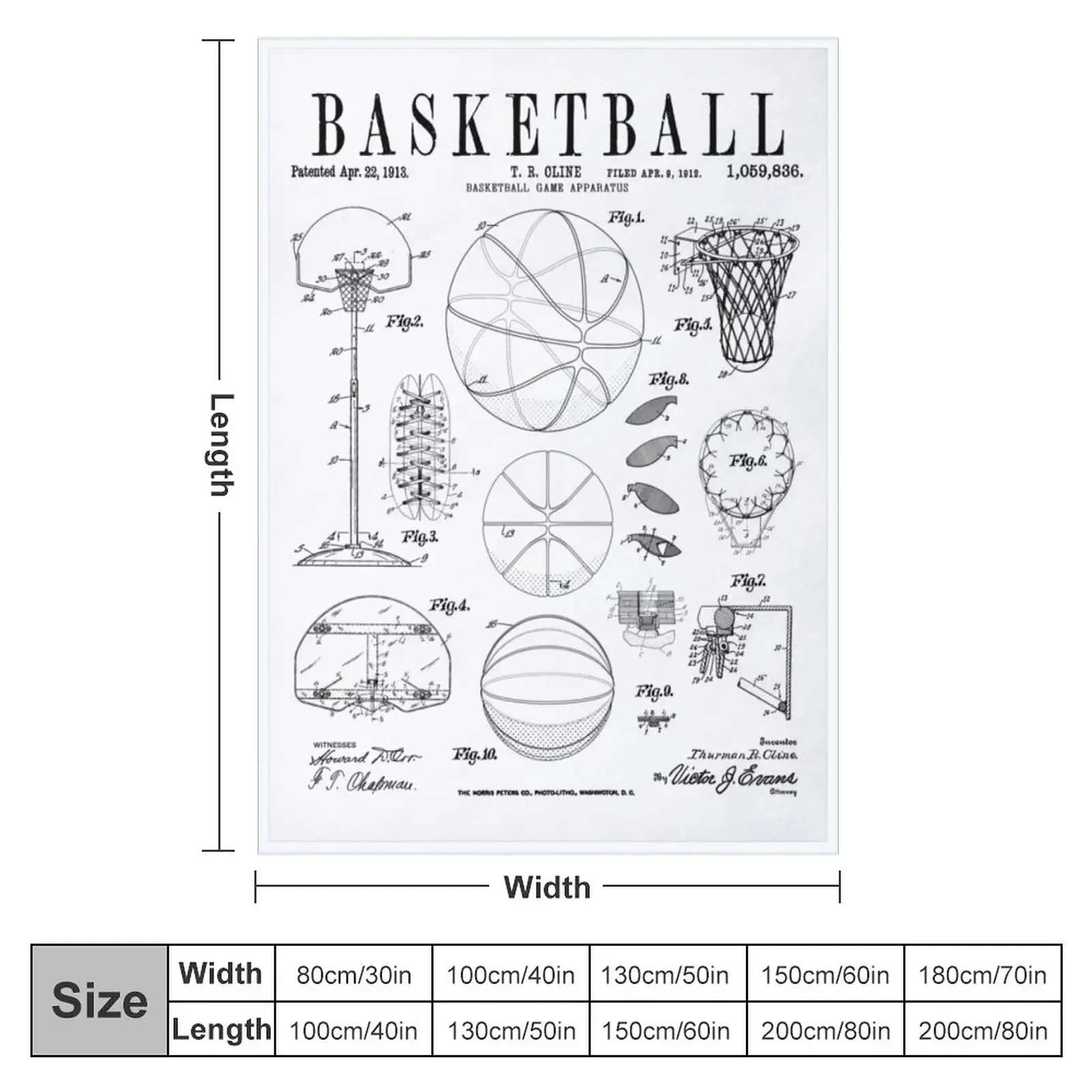 Basketball Old Vintage Patent Drawing Print Throw Blanket Decoratives Plaid Luxury Designer Thermal Blankets