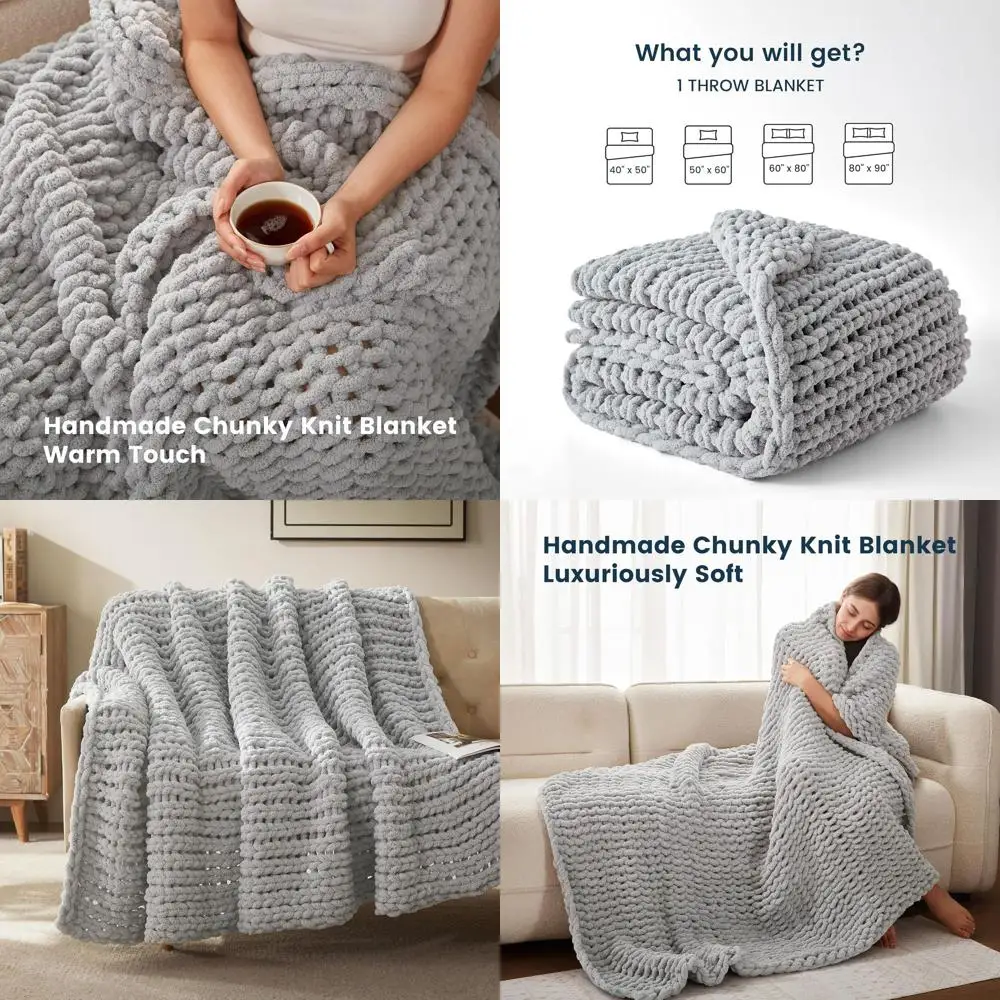 

Cozy Chunky Knit Throw Blanket, Handcrafted Soft Rope Knot Blanket for Couch and Bed, Grey, 60x80 inches