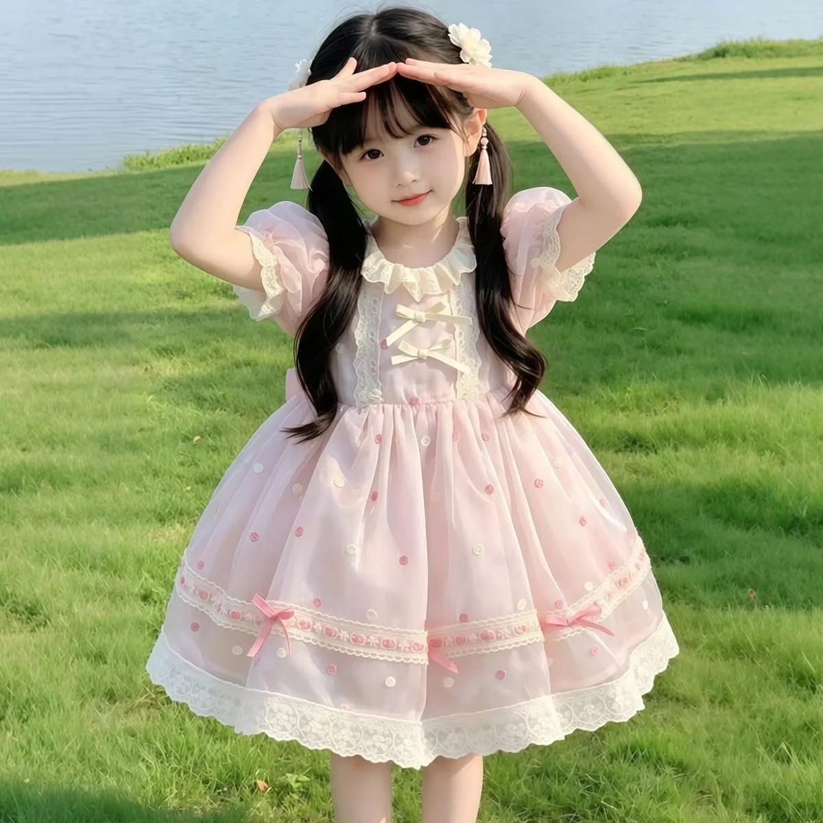 Girls Lolita Dress Summer First Birthday Outfit Princess Gown Toddler Baby Girl Party Pageant Dress Kids Clothing
