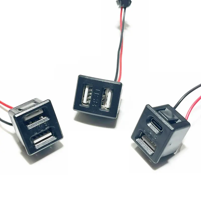 Double-Layer USB Female Type-c USB Socket for LED Light USB A Female Lamp Charging Power Socket with Cable Connector 5V 2A