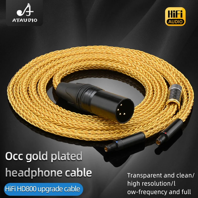 ATAUDIO HiFi Headphone Cable 16 Shares OCC Core with Gold plated plug Earphone HD800 Cable for HD800 Earphones