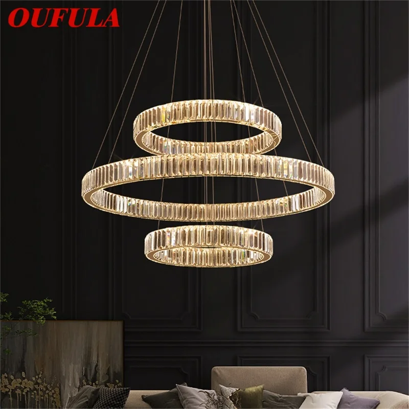 

OUFULA Modern Pendant Lamp LED Round Luxury Gold Hanging Decorative Chandelier Fixtures For Hotel Living Room