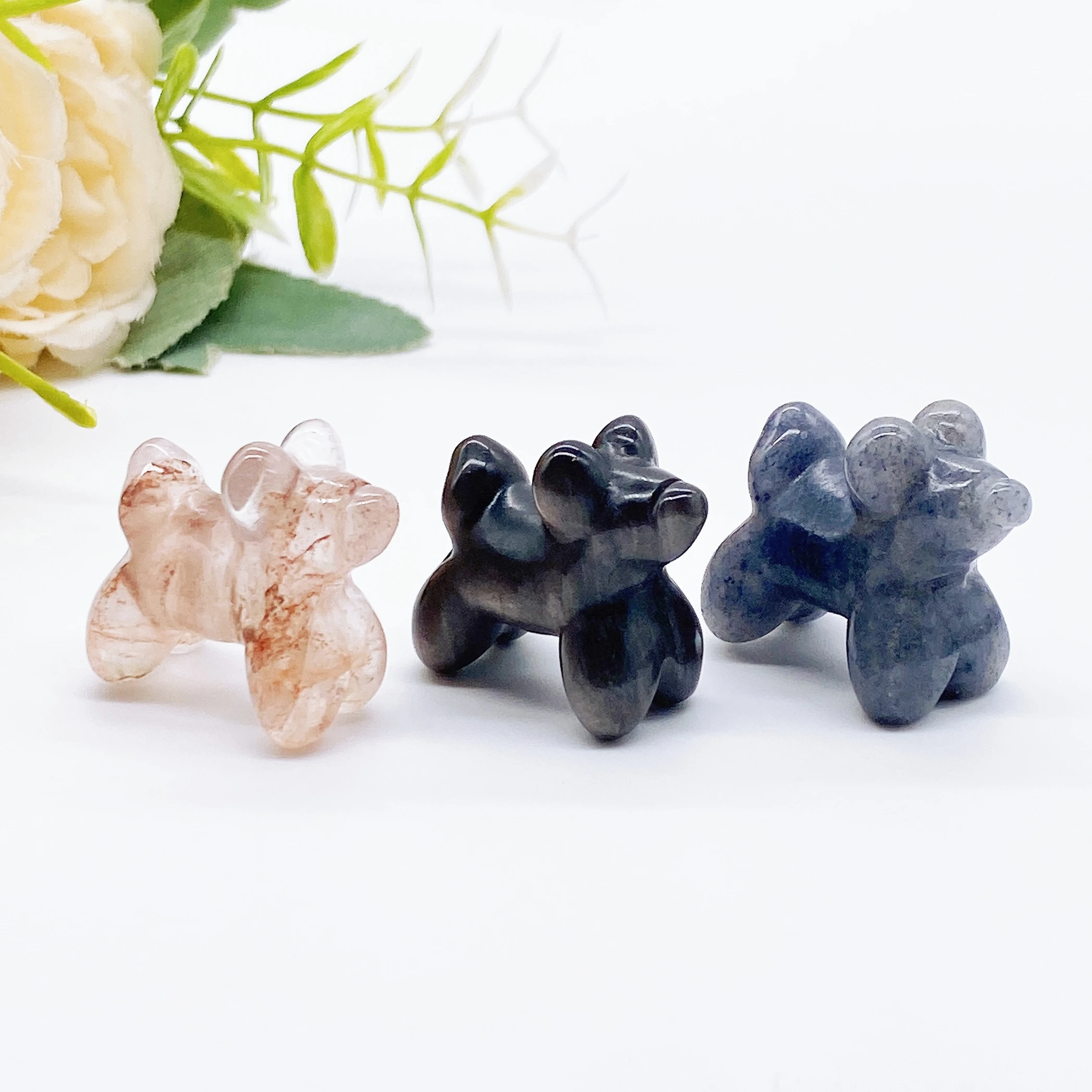 30mm Crystal Cute Cartoon Dog Poodles Natural Quartz Stone Animal Figurine Home Decor Office Gem Ornament Children Gift