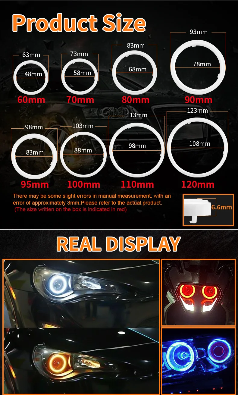 2 Stück RGB Angel Eyes Halo Ringe Lichter mit Blinkerfunktion APP Bluetooth LED Motorrad Nachrüstung DRL Auto-Scheinwerfer 12V 24V – Detail 9