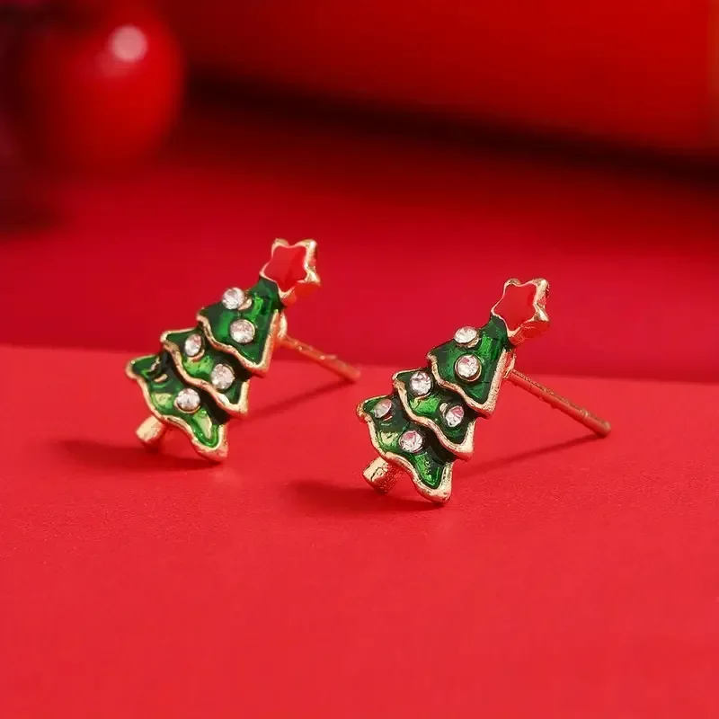 اللون الأخضر شجرة عيد الميلاد وأقراط للنساء فريدة من نوعها الصقيل المينا الأحمر نجمة مجوهرات عيد الميلاد فتاة هدية عيد الحب