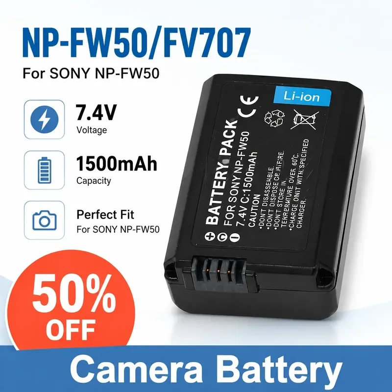 

NP-FW50//FV707 Camera Battery 7.4V 1500mAh for SONY A6400 A6300 A6000 A5100 A5000 A7 A7s2 NEX-3 NEX-5 NEX-6 NEX-7 Digital Camera