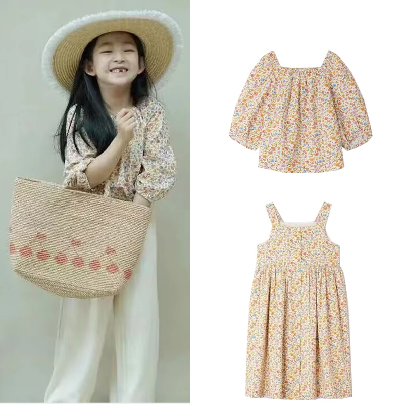 

2024ss kids tops and pant clothing sets girls cute cherry print dress outfits clothes