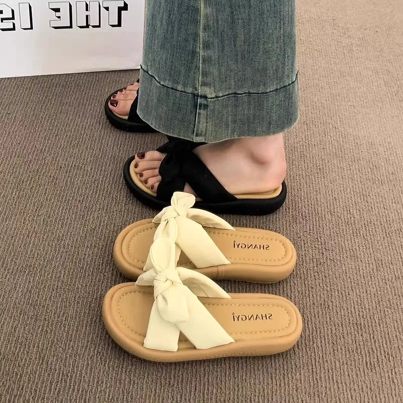 Women Slippers 2026 New Summer Outdoor Beach Slippers Fashion Fairy Style Slip-On Shoes Round Toe Sandals Platform Slides Women