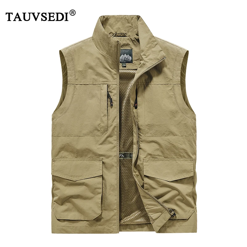 Summer Men Outdoor Cargo Breathable Sleeveless Vest Men Fishing Sport Multi-Pocket Vest Coat Man Casual Work Hike Vest Waistcoat