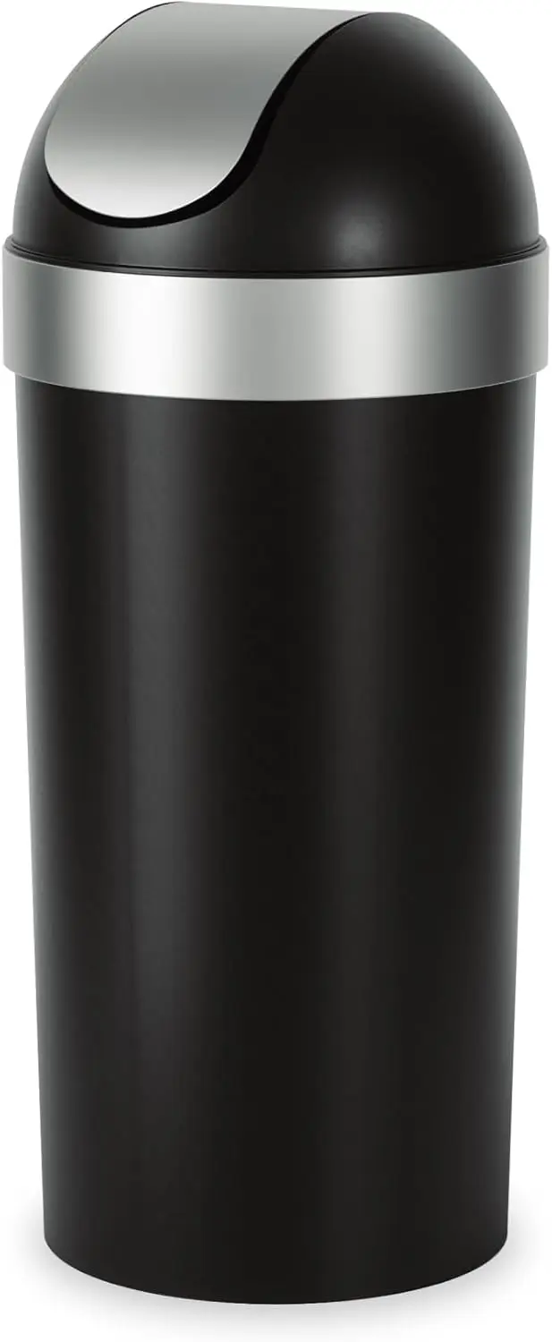 

Large 16-Gallon Swing Top Kitchen Trash Can, 62L Capacity, Black/Nickel