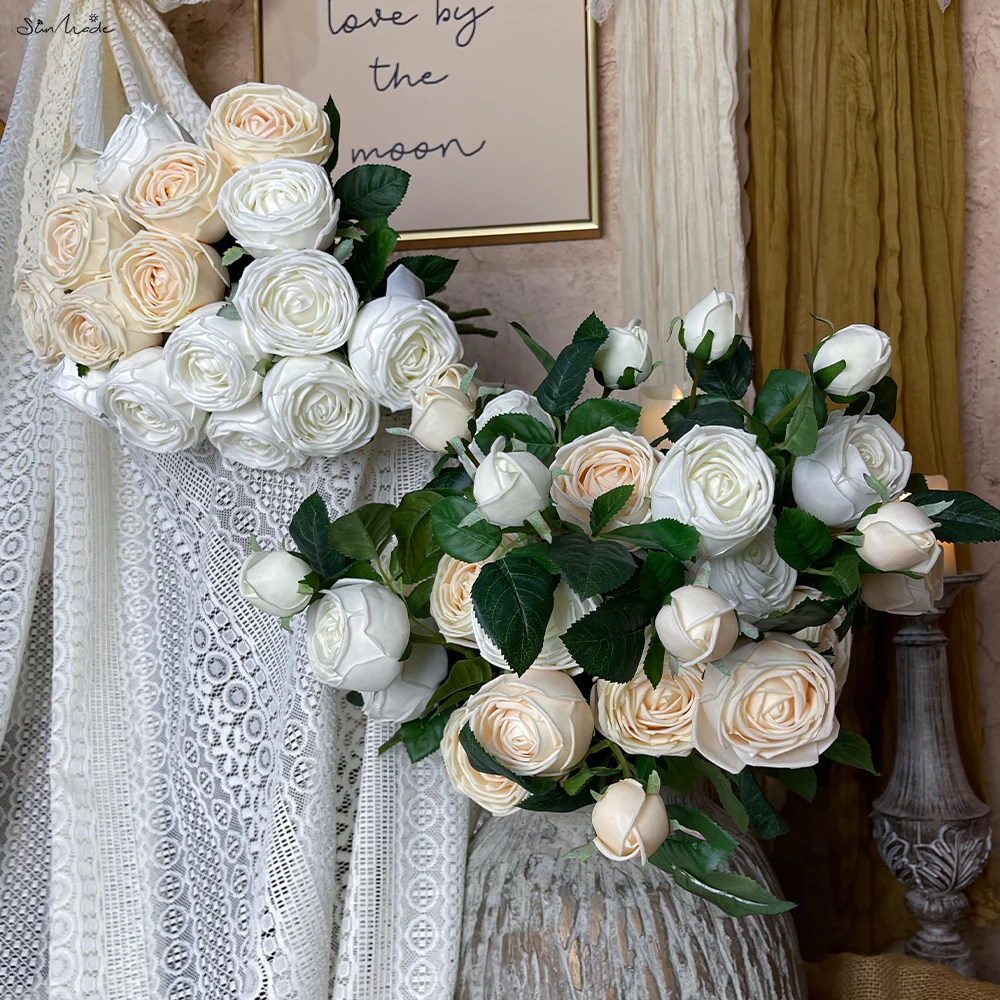 SunMade Moist Felling Rose Branch Real Touch Artificial Flowers Table Decoration for Wedding Flores Artificiales Decor Mariage
