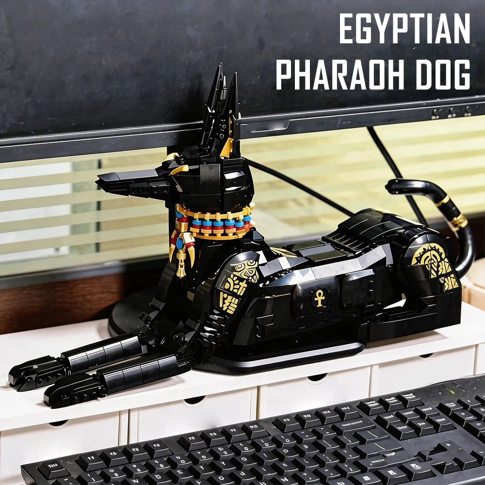

Ancient Egyptian Mythology Anubis Pharaoh Dog Building Blocks Creative Mechanical Warrior Model Movable Assembly Toy Home Decor