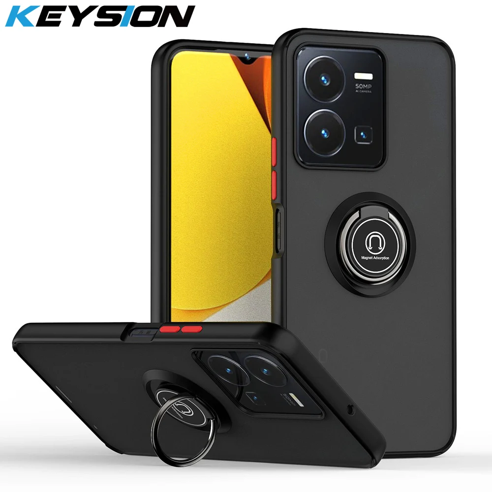 KEYSION Fashion Matte Case for VIVO Y35 Y22S Y22 4G Transparent Silicone+PC Ring Stand Shockproof Phone Cover for VIVO Y02S Y16