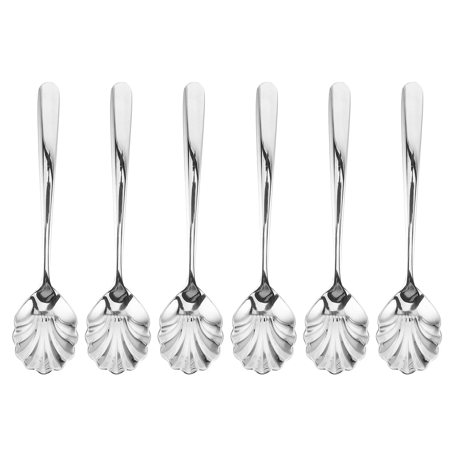 

6Pcs Stainless Steel Coffee Spoon Set Shell Shape Scalloped Dessert Spoons for Ice Cream Pudding Yogurt Musical Spoons