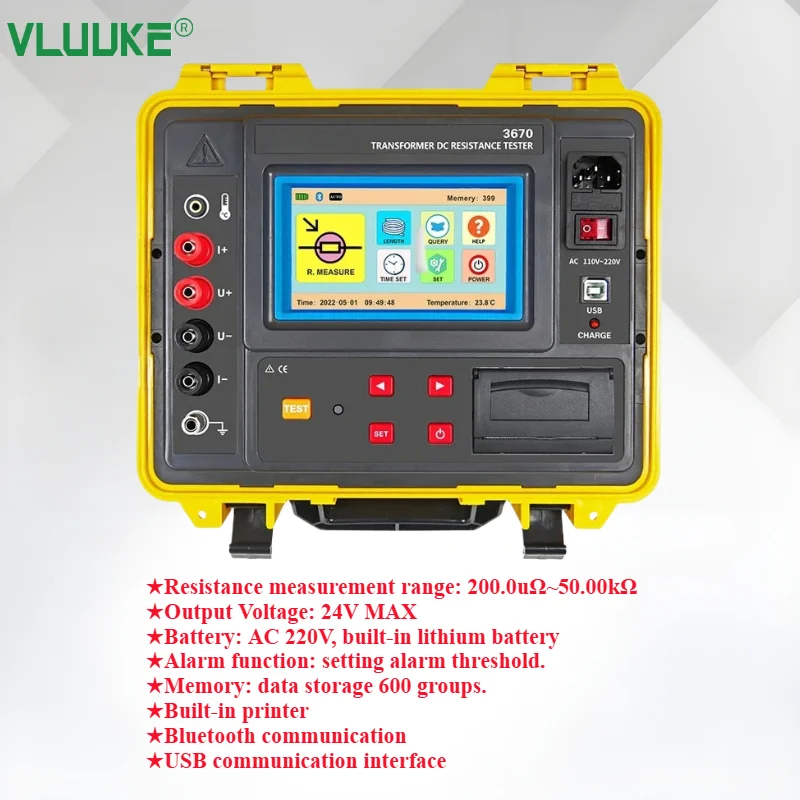 VLUUKE Transformer DC Resistance Tester 10A High-Precision Winding Meter with Built-in Printer