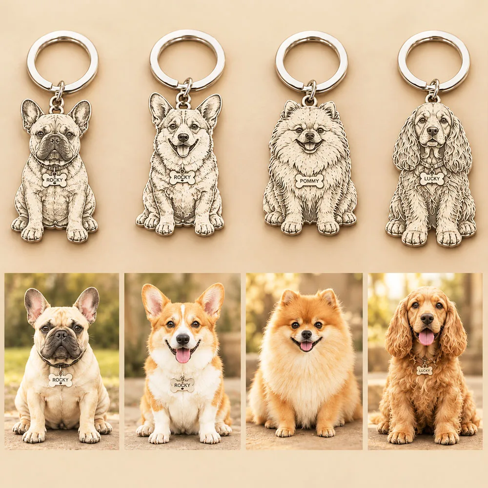 Custom Engrave Pet's Photo Keychain Stainless Steel Personalized Pet's Name Pendant Keyring Jewelry For Men Women Wholesale view 6